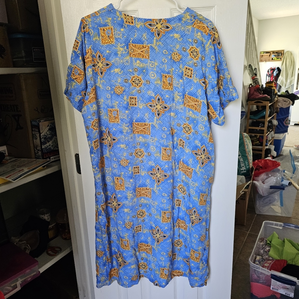 Vintage Indian Baby Blue & Orange Spring Summer Casual Hippie Boho Sun Dress - Picture 2 of 12